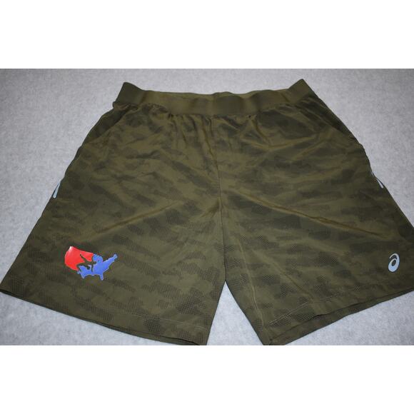 ASICS Shorts Mens Size XL Green Camo USA Wrestling Performance Polyester - Picture 1 of 8